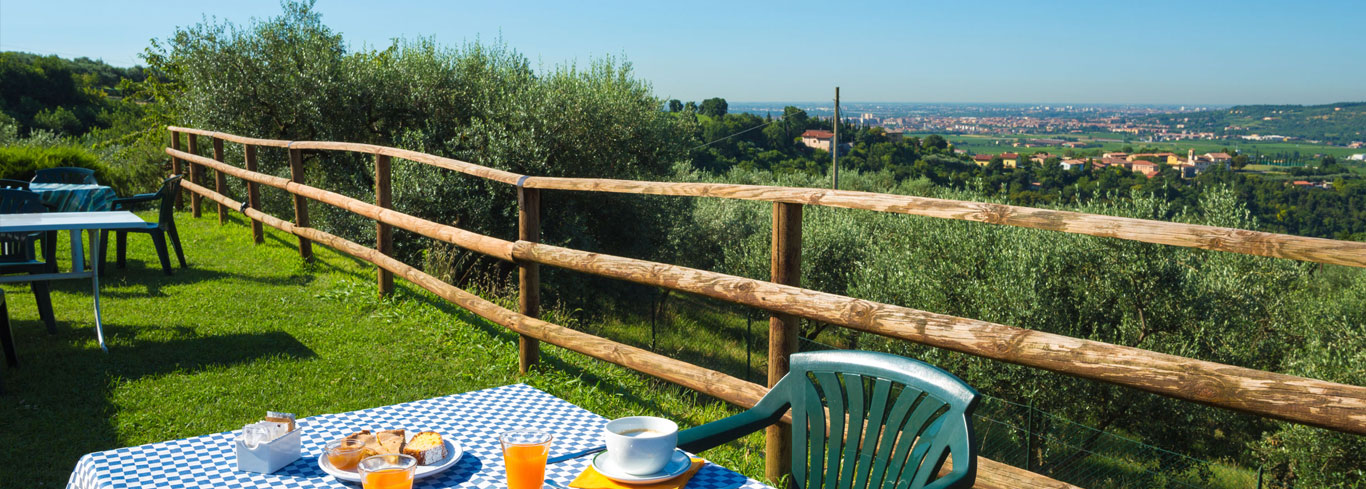 Panorama con vista su verona dal giardino dell'agriturismo Casa Rosa